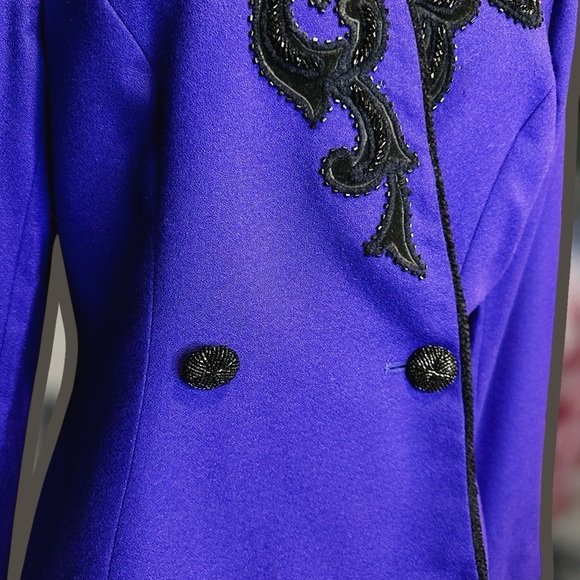John Meyer of Norwich Vintage Indigo Purple & Black Brocade Sequin Wool Blazer - Picture 5 of 16